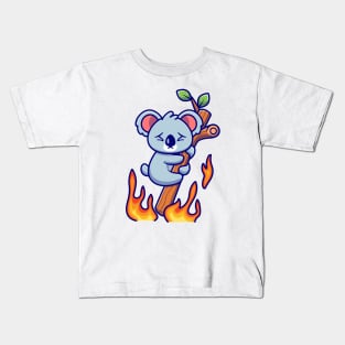 Cute Koala Hanging On Burning Tree Kids T-Shirt